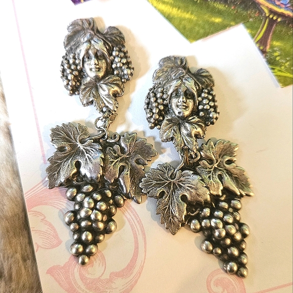 Amazing Vintage Art Nouveau Silver Plated Earrings - Picture 1 of 10